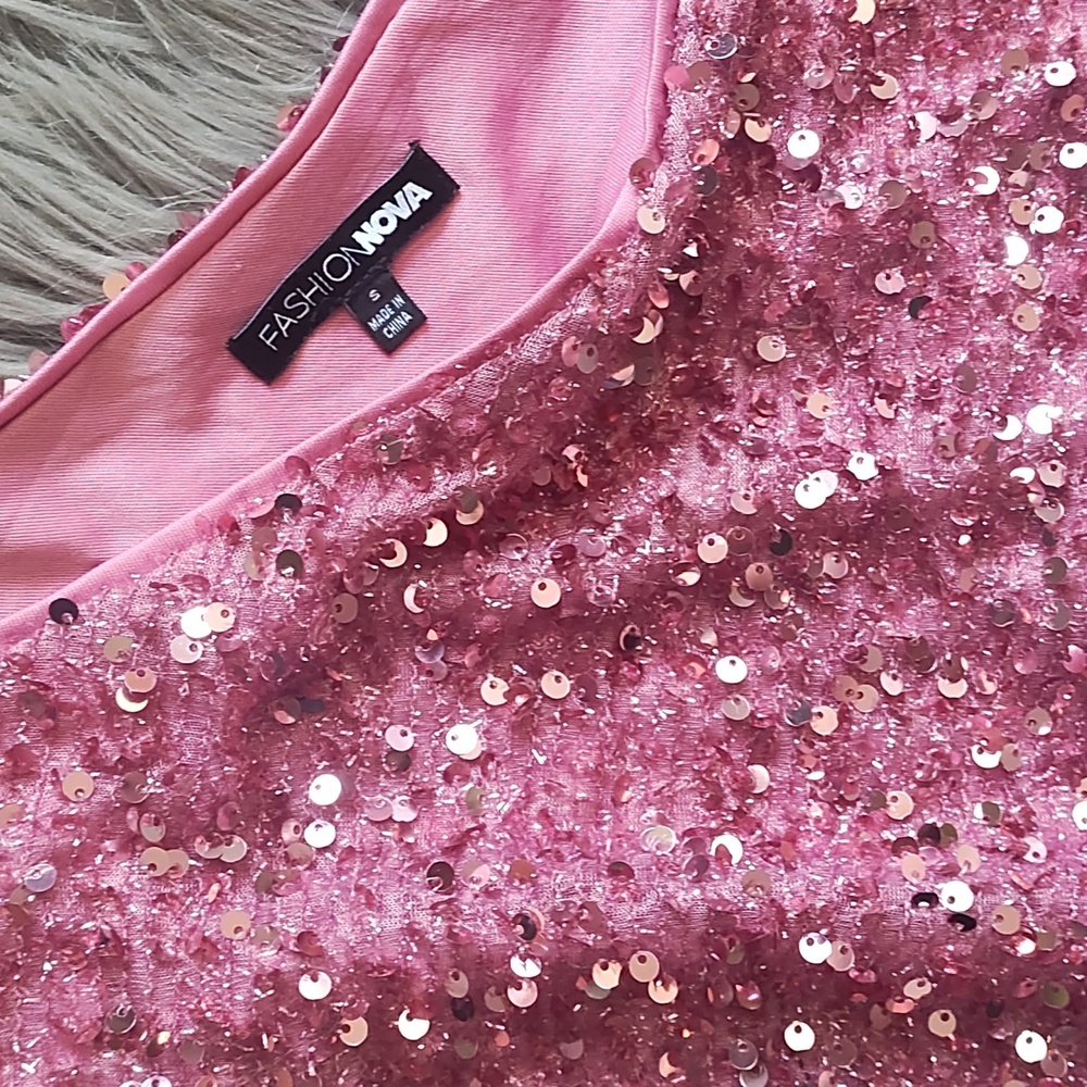 Pink Sequin One-Shoulder Dress - Picture 5 of 5